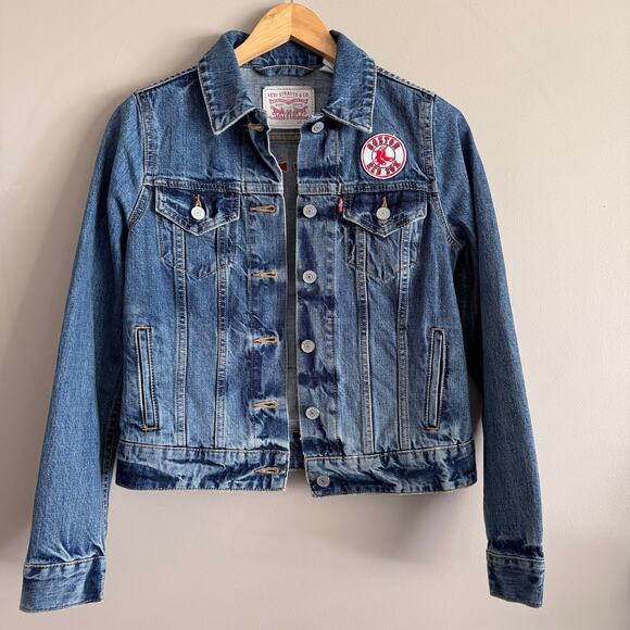 Levi Boston Red Sox Embroidered MLB Denim Jean Trucker Jacket Size Extra Small - Picture 2 of 6